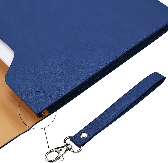 Enyuwlcm PU A4 Leather File Folder Document Holder Folder Stylish Portfolio Envelope Case with Strap and Invisible Magnetic Closure (Blue)