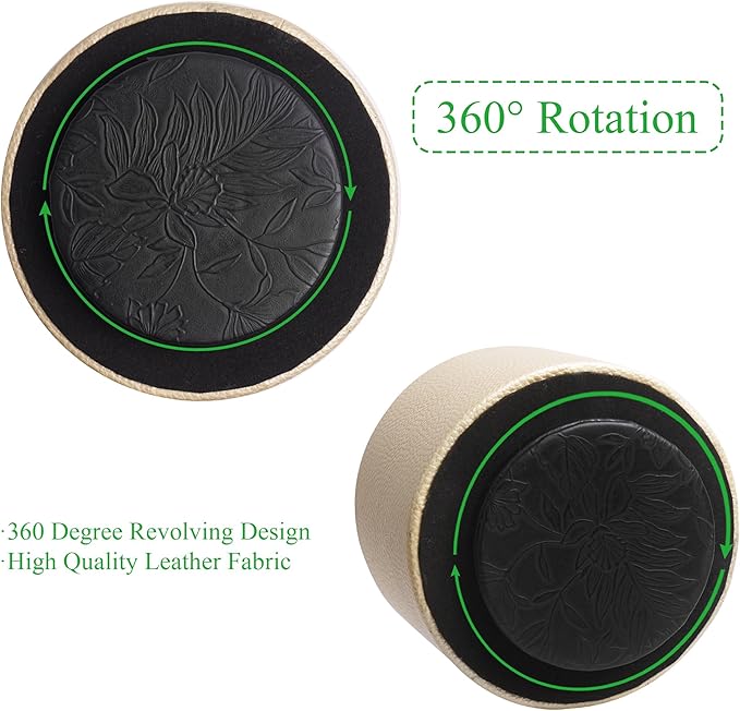 Hennaja Round Leather Art Supply Organizer,Remote Control Holder,360 Degree Spinning,Multi-Functional Pencil Holder,4 Compartments Desktop Stationary Organizer(1-Lichee Gold)-NeatNest