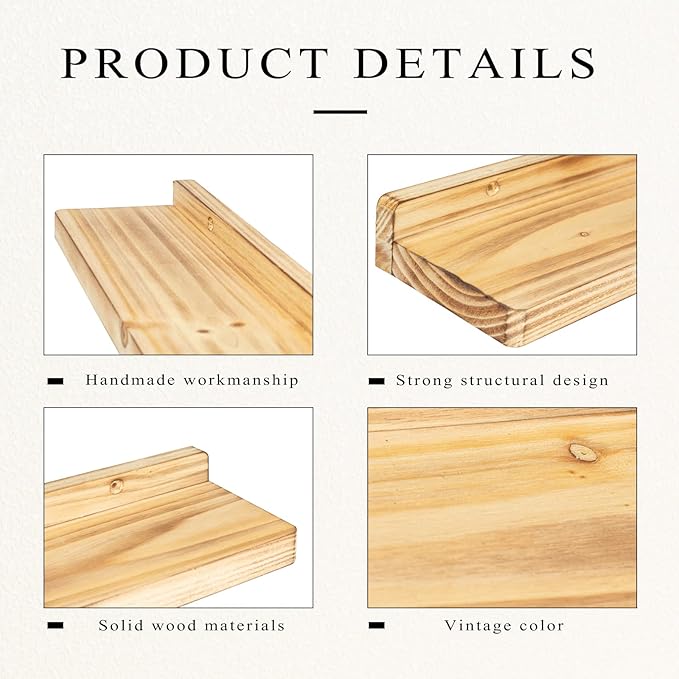 Freezing point Floating Shelves for Wall Set of 2 Natural Wood 16Inch Wall Shelf Decor Plant Display Collectibles Mounted Kitchen Bathroom Bedroom Corner Decorative Storage Stand Carbonized-NeatNest