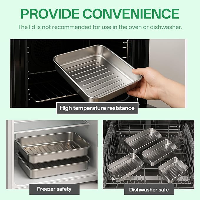 6 Pack Bacon Cheese Container for Refrigerator, 304 Stainless Steel Airtight Deli Meat Storage with Lids for Fridge, Dishwasher Safe Food Organizer for Lunch Meat Vegetables Fruits in 4 Sizes