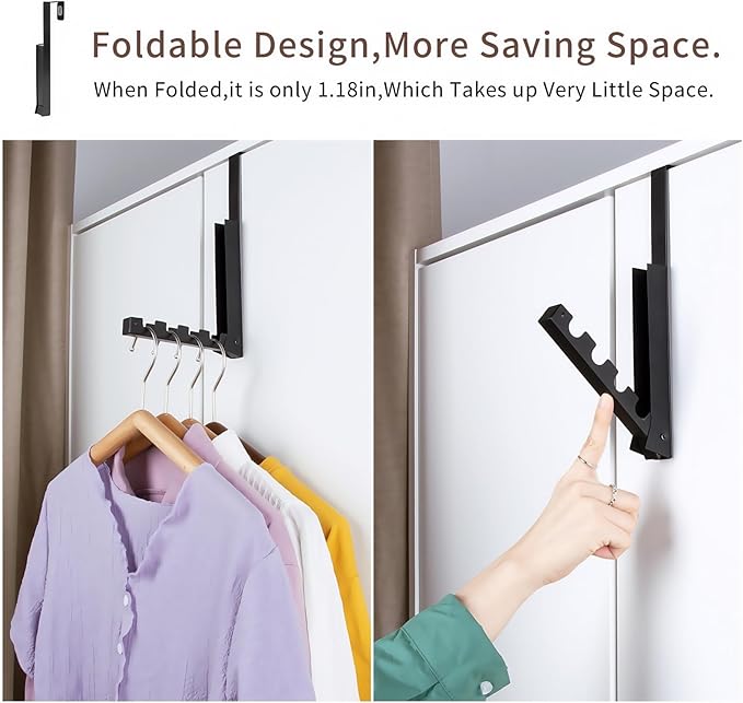 2 Pack Over The Door Drying Rack,Over The Door Hanger Folding Clothes Drying Rack,Foldable Portable Over The Door Hooks Hanger,Collapsible Folding Over Door Clothes Drying Laundry Hooks