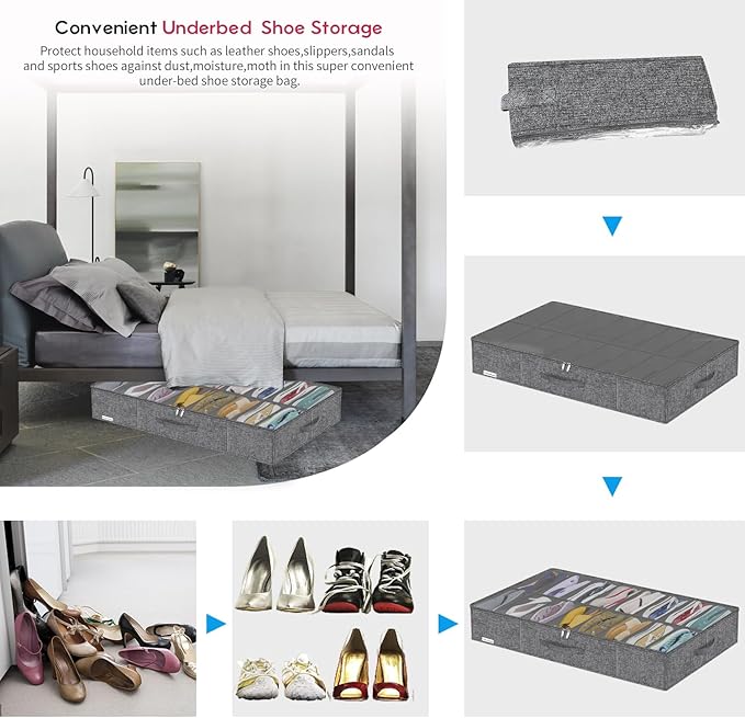 Heavy Duty Shoe Storage Boxes Fit 16x2 Pairs, Foldable Shoe Organizer for Closet Underbed, Space Saving Sneaker Container Bin Holder, 37.8"x23.6"x5.9", Cotton-like Grey, ZMXGUBS16P2-NeatNest