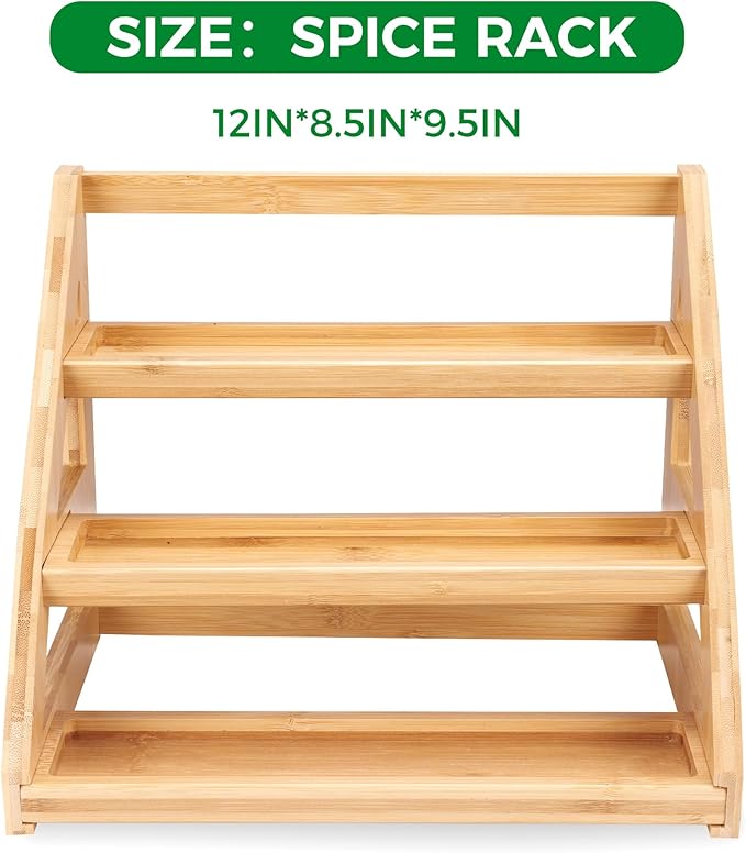 3-Tier Natural Bamboo Spice Rack Organizer - for Kitchen Cabinets, Countertops & Pantries - Space-Saving Tiered Shelf Seasoning rack-NeatNest