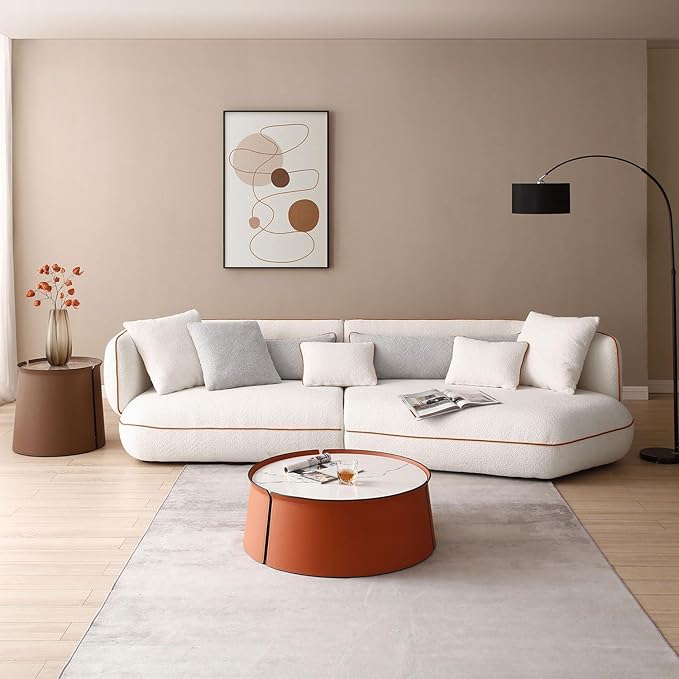 KEVINSPACE Coffee Table, Faux Marble & Orange, Modern Coffee Table for Living Room Mid Century Round Coffee Table for Living Room Furniture White Nesting Table Waiting Area, Bedroom, Office ø31.49