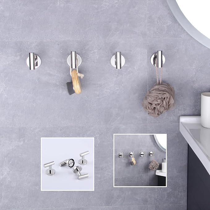GERZWY Bathroom Towel Hook SUS 304 Stainless Steel Coat/Robe Clothes Hook for Bath Kitchen Modern Hotel Style Wall Mounted 4 Pack Polished Finish AG1307B-JG