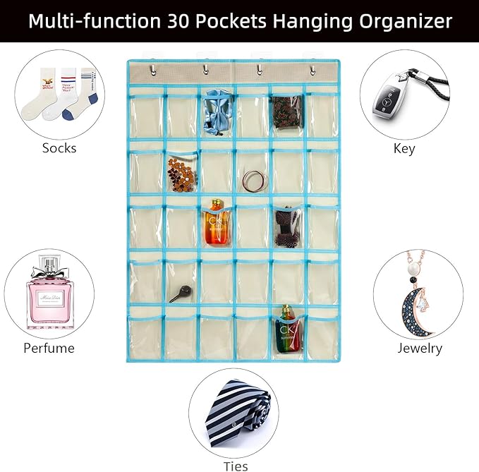 KEEPJOY Classroom Pocket Charts for Cell Phone Calculator Holders, Pocket Organizer for Cell phone Jail with 30 Clear Pockets chart Size 33.5 x 24.5 Inch Classroom Pocket Storage (Beige-30pockets)-NeatNest