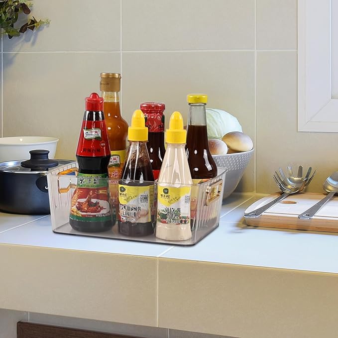 Clear Pantry Organizer Bins, Plastic Storage Basket for refrigerator, 6 Packs-NeatNest