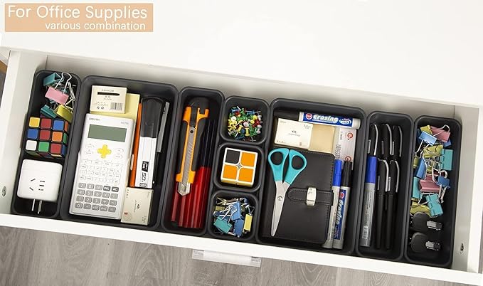 15 PCS Interlocking Desk Drawer Organizer Separator for Office,Bathroom,Kitchen,Makeup（Black）-NeatNest