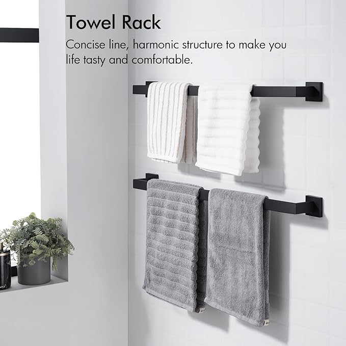 BANOLUX Towel Rack, 32-Inch Single Towel Bars for Bathroom, Towel Racks for Bathroom Wall Mounted SUS304 Stainless Steel Hand Towel Holder Heavy Duty, Matte Black Towel Bar 2 Pack, A7-TB-MB-32IN-2PACK