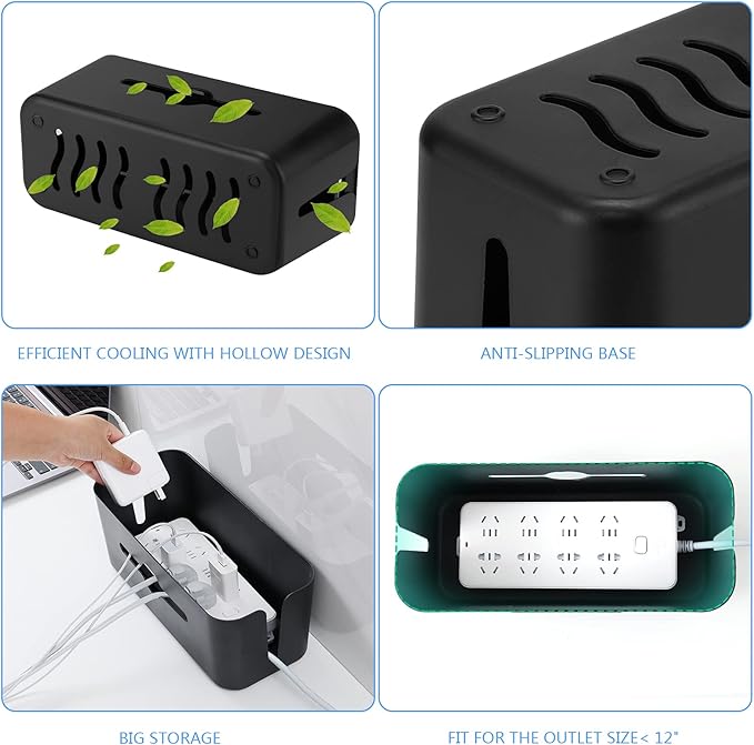 Cable Management Box,Cord Organizer Box for Desk Floor Cable Hide,Cable Box Organizer to Cover The Power Strip Cord Wires for Home Office,Black