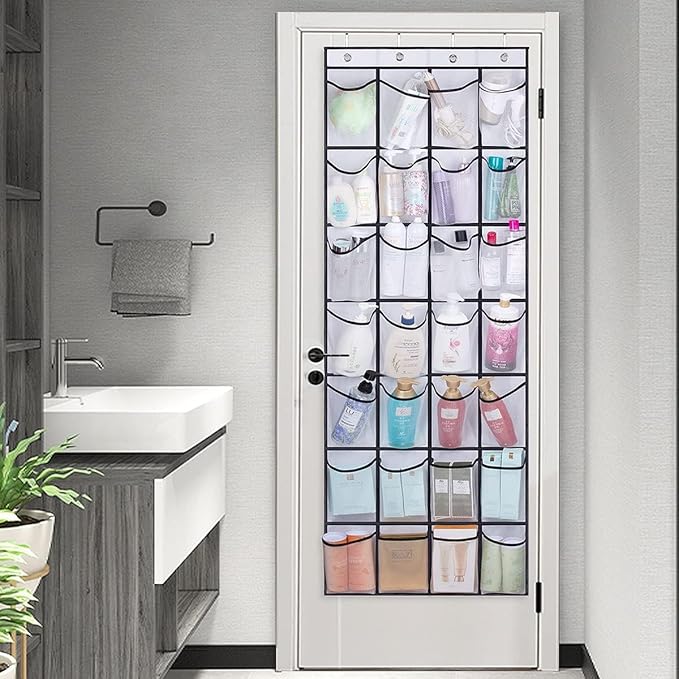 MISSLO 28 Large Pockets Over The Door Shoe Rack Hanging Shoe Organizer for Closet Door Shoe Storage Holder Mesh Hanger, White-NeatNest