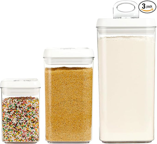 Felli Flip Tite Acrylic Food Storage Container with Lid 6” XL Air Tight Ring Seal Flip Top, Plastic Kitchen Baking Canister for 5 lb Flour Sugar Rice Protein Powder Pantry Organizer (Nest-M, White)-NeatNest