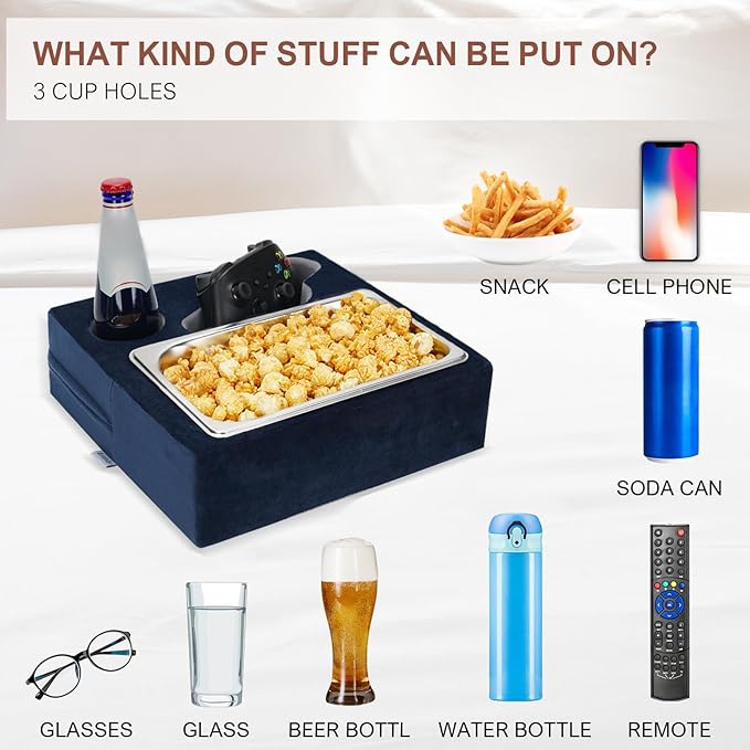 Couch Cup Holder, Couch Caddy, Couch Drink Holder, Bed Cup Tray, Sofa Cup Holder Remotes Holder for Cups, Headphones, Snacks and Phones, Use it on Car, Pack, Beach, RV, and More (Navy)-NeatNest