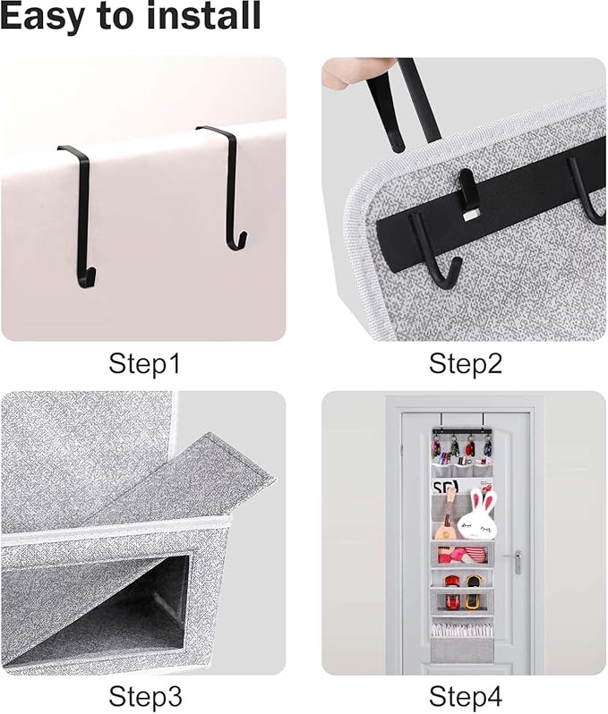 VICTORICH All-IN-ONE Over the Door Organizer, Super Behind the Door Storage Organizer with Door Rack and Large Clear Windows, Wall File Organizer, Hanging Organizer (New Grey)
