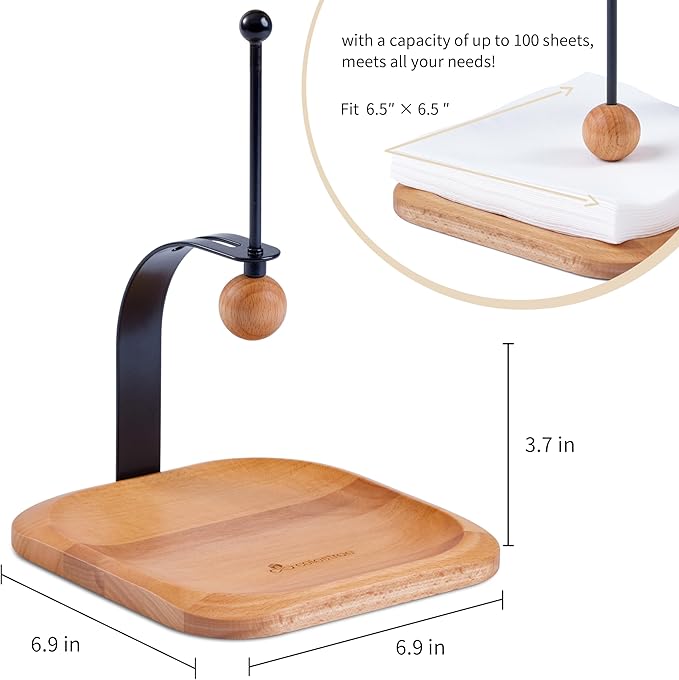 Beechwood Napkin Holder, Elegant Wood Square for Table Dispenser with Weighted Arm, Perfect for Kitchen, Office, Restaurant,Home Décor, Cafe & Outdoor Use, Warming Gift.-NeatNest