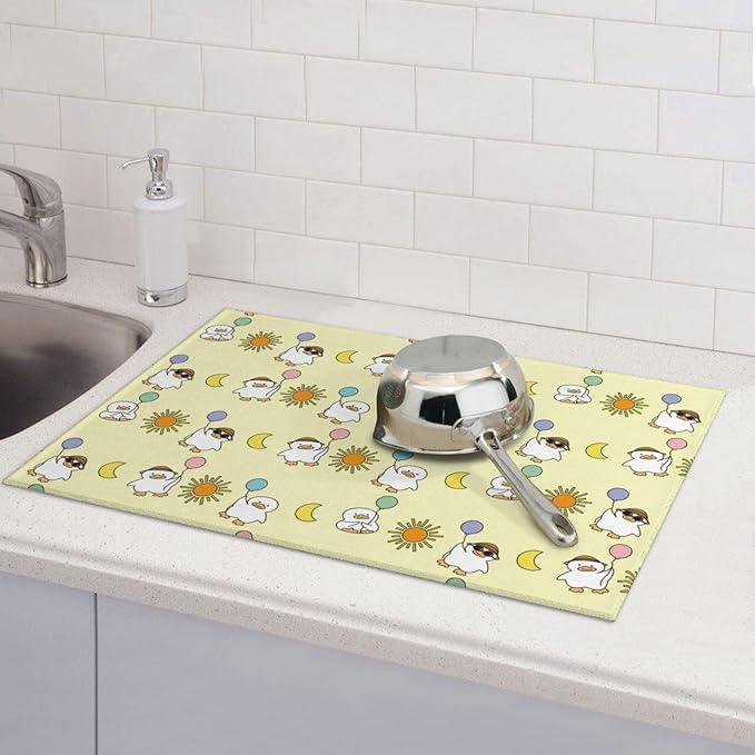 Cute Ducks Dish Drying Mat for Kitchen Counter Cute Kitchen Mat Microfiber Kitchen Countertop Absorbent Reversible Drainer Rack Pad Dish Drying Mat 18 x 24 Inch-NeatNest
