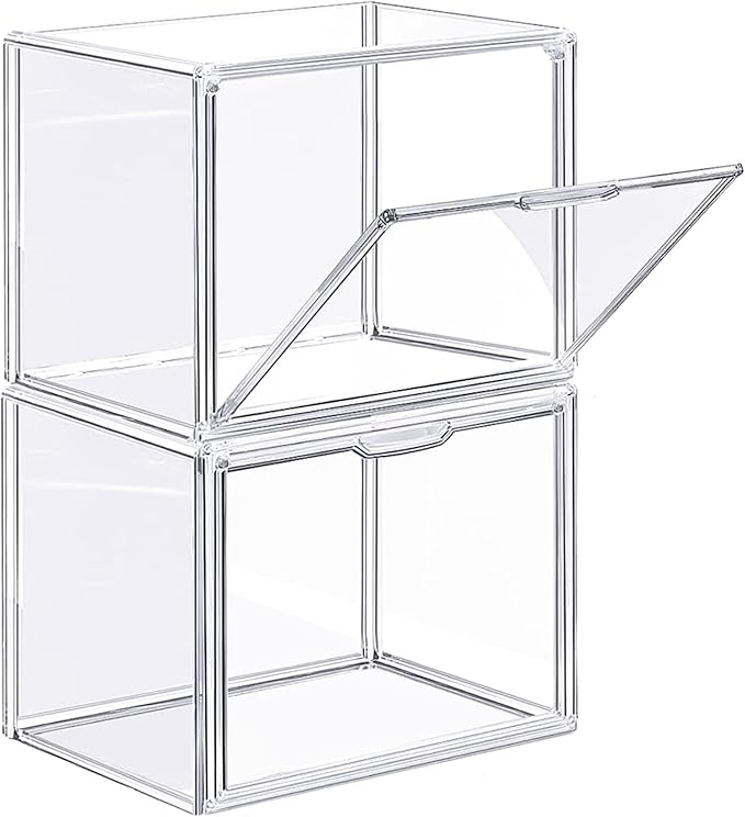 Clear Stackable Plastic Storage Bins with Lid, Dustproof Book Cosmetic Acrylic Display Cases with Magnetic Door, Large Figures Collectibles Showcase-NeatNest