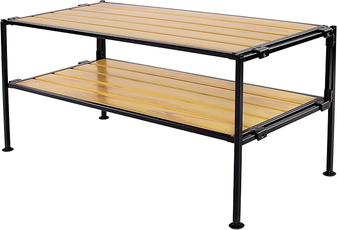 Seville Classics Sturdy Freestanding Storage Shelf for Bedroom, Closet, Entryway, Dorm Room Organizer Stackable Durable Metal Shoe Rack Countryside Aspen Slat, 2-Tier-NeatNest