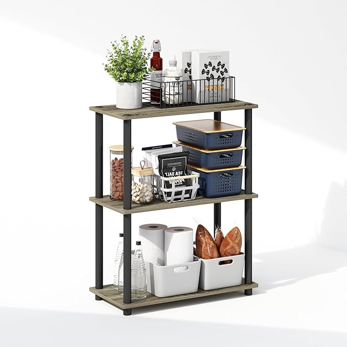Furinno Turn-N-Tube 3-Tier Multipurpose Compact Bookcase, French Oak/Black-NeatNest