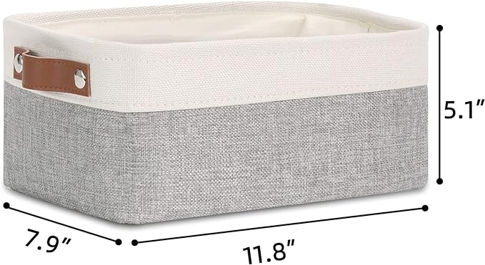 DULLEMELO Small Collapsible Fabric Basket for Organizing, Shelves, Closets, Laundry, Nursery, Decorative Gift Basket (White & Gray)-NeatNest