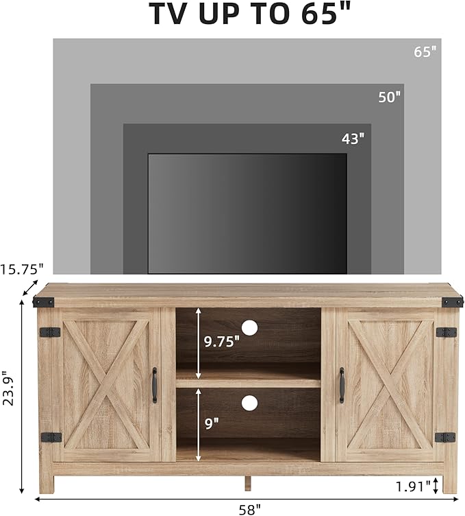 JUMMICO TV Stand, 65 Inch TV Farmhouse Entertainment Center with Double Barn Doors and Storage Cabinets, Console TV Table Media for Living Room, Bedroom (Pale Yellow)-NeatNest