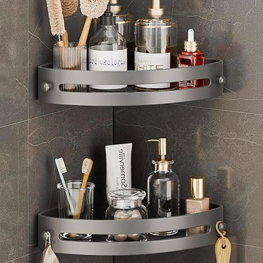 Corner Shower Caddy Shelf,No Punching Design,2-Tier Shower Organizer,Wall Mounted Shower Shelf for Bathroom, Kitchen, Countertop(Gray)
