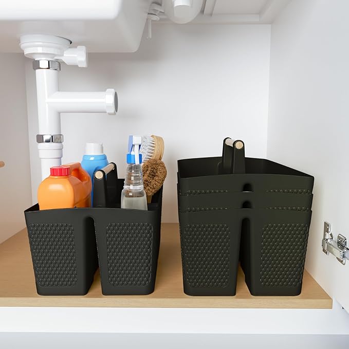 Shower Caddy Portable and Cleaning Caddy Organizer for Bathroom, Kitchen, Toiletries Storage ，Caddy organizer with handle, Rust-Resistant, Durable Material (Black, 9.36" L×7.73" W×7.24" H)-NeatNest