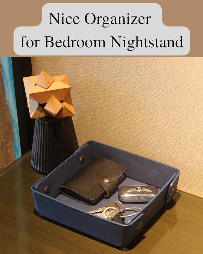 CASIRENA Father's Day Gifts Faux Leather Valet Tray Organizer for Men - Catch-All Tray for Entryway Table Key, Wallet, Watch, Coin Change, Phone, Dresser EDC Dump Jewelry, Bedside Nightstand Desk-top-NeatNest