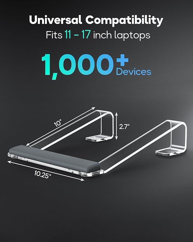 Clear Acrylic Laptop Stand for Desk, with Wrist Rest, Ergonomic Detachable Mount Compatible with 10-17'' All Laptops Such as MacBook Air Pro/HP/Dell/Lenovo-NeatNest