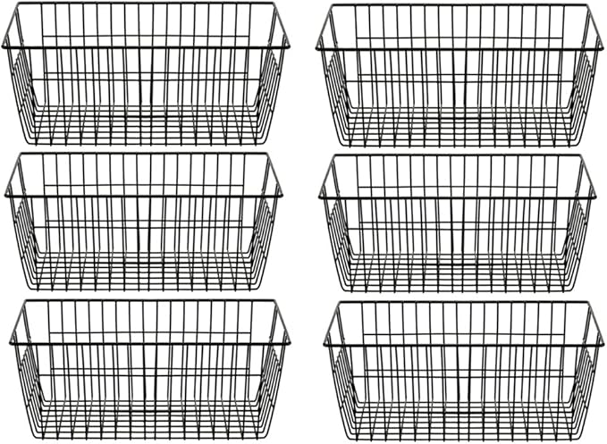SANNO Wire Storage Baskets Freezer Baskets Farmhouse Organizer Storage Bins Large Organizer Bins for Storage, Office, Bathroom, Pantry Organization Storage Bins Rack with Handles 6 Pack