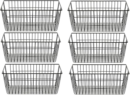 SANNO Wire Storage Baskets Freezer Baskets Farmhouse Organizer Storage Bins Large Organizer Bins for Storage, Office, Bathroom, Pantry Organization Storage Bins Rack with Handles 6 Pack