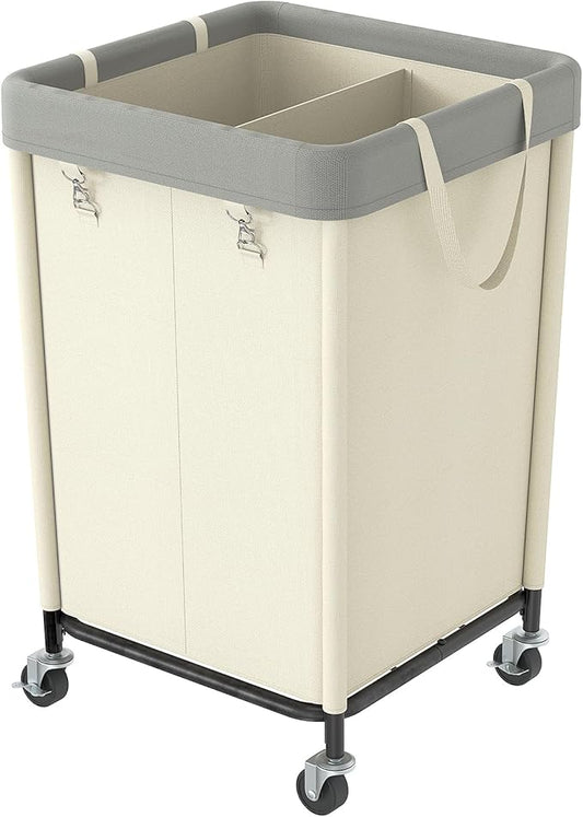 WOWLIVE 160L Rolling Laundry Hamper with Wheels, Heavy Duty Laundry Basket, Large Laundry Cart with Steel Frame and Removable Bag, Dirty Clothes Hamper for Home, Closet, Dorm, Bathroom, Beige