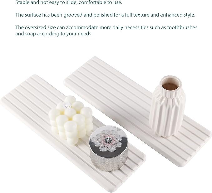 2 PCS Water Absorbent Diatomite Coasters (12.2" x 4"), Grooved Design, Water Absorbing Stone Used for Hand Soaps & Plants & toiletries in The Modern Home-NeatNest