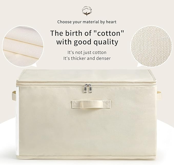 3-Pack Large Canvas Comforter Storage Bags for Clothes Sweater Clothes Organizer with Dual Zipper Three Carrying Handles for Blanket Closet Storage Container-NeatNest