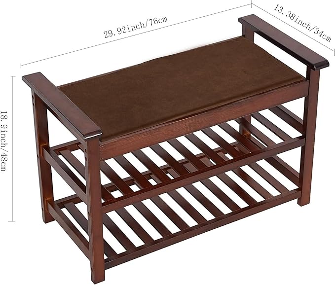 2-Tier Shoe Bench Shoe Rack Storage Organizer Hallway Bench，Top Have Cushion