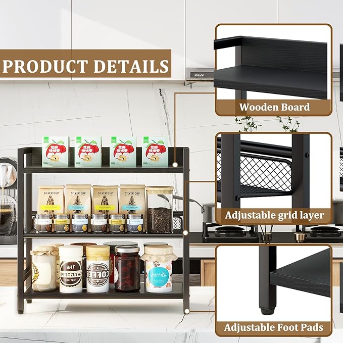 IBUYKE 3-Tier Spice Rack Industrial Counter Shelf Desktop Storage Organizer Standing Seasoning Rack for Countertop Kitchen Office Living Room Desktop Black UTLJ021B-NeatNest