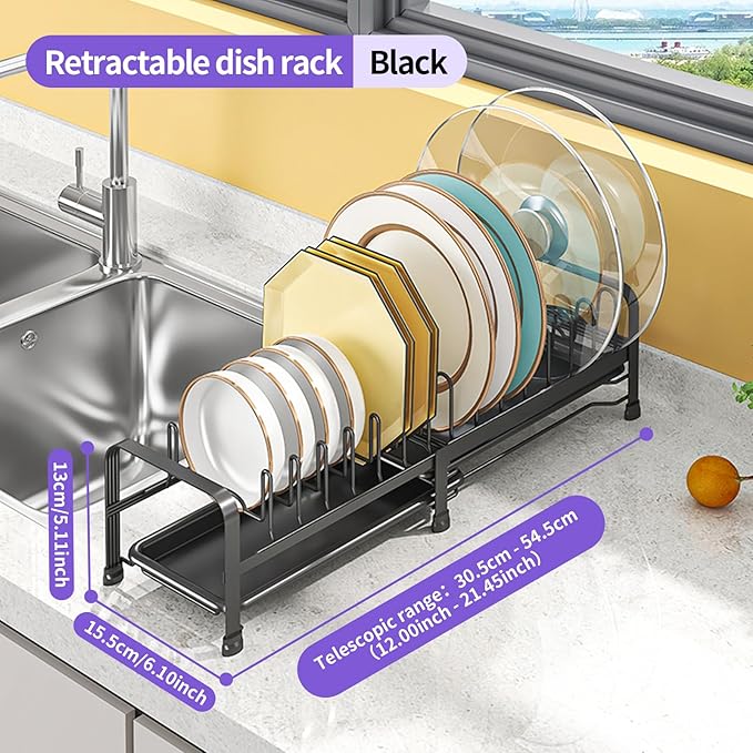 Expandable Dish Rack for Kitchen Countertop, Stainless Steel Compact Dish Drying Rack, Anti-Rust Plate Rack, Small Sink Dish Drainer for RV, Apartment, Small Kitchen