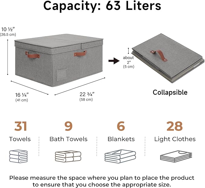 GRANNY SAYS Large Storage Bins With Lids, Decorative Boxes, Fabric Containers With Double-Open Lid and Divider, Collapsible Clothes Organizers, 63L Linen for Closet, Dark Gray-NeatNest