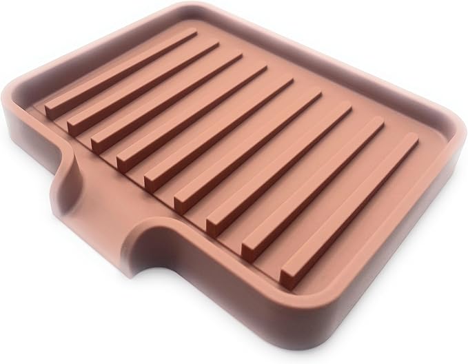 Happitasa Silicone Soap Dish Tray and Sponge Holder with Drain Chute, Pack of 2 | Bathroom and Kitchen Sink Organizer Caddy (Mocha, 5.2"x4", 7.2 Ounces)-NeatNest