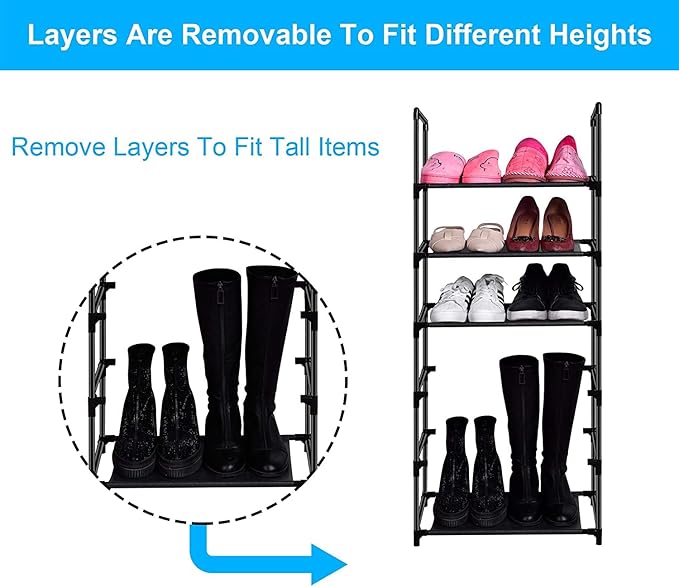 6 Tier Metal Structure Free Standing Shoe Rack for Small Space Entryway, Bedroom, Closet, Narrow Vertical Shelf Organizer for Space Saving Storage-NeatNest