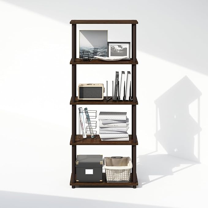 Furinno Turn-N-Tube 5-Tier Multipurpose Compact Bookcase, Walnut/Brown-NeatNest