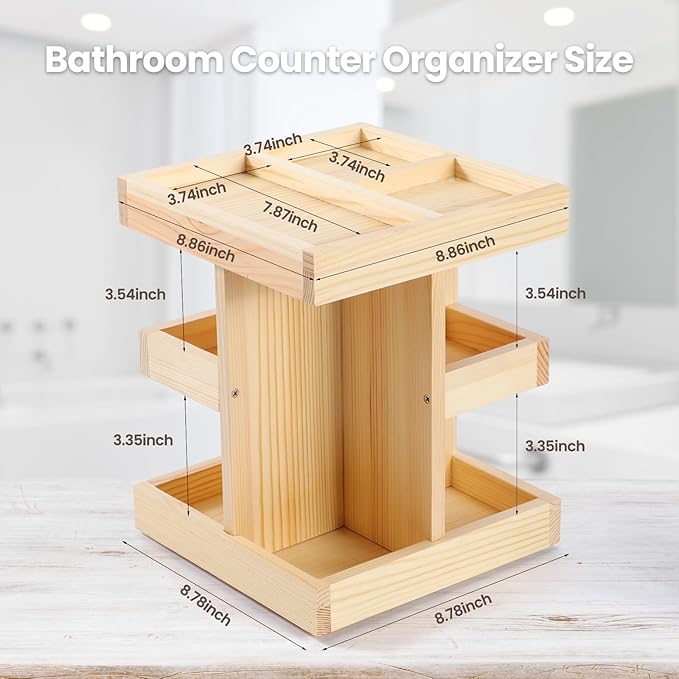 360 Rotating Wood Rotating Countertop Organizer,Mens Cologne Organizer,Mens Bathroom Organizer,Perfume Tray,Cologne Stand,Vanity Tray,Counter Shelf,Countertop Shelf(Burlywood)