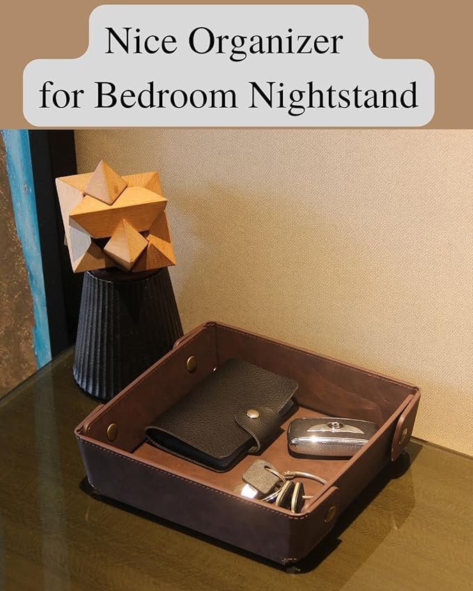 CASIRENA Father's Day Gifts Faux Leather Valet Tray Organizer for Men - Catch-All Tray for Entryway Table Key, Wallet, Watch, Coin Change, Phone, Dresser EDC Dump Jewelry, Bedside Nightstand Desk-top-NeatNest