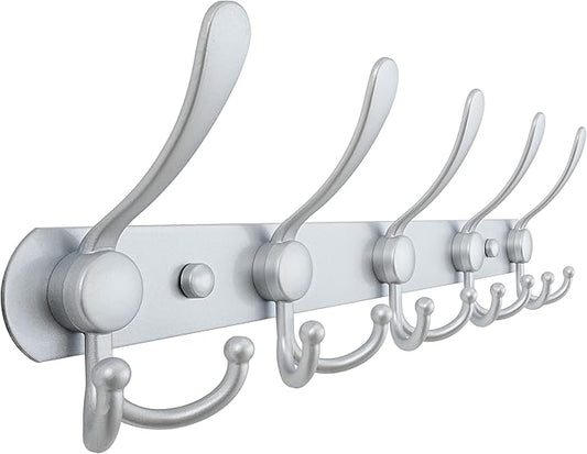 Dseap Coat Rack Wall Mounted - 5 Tri Hooks, Heavy Duty, Stainless Steel, Metal Coat Hook Rail for Coat Hat Towel Purse Robes Mudroom Bathroom Entryway, Silver-NeatNest