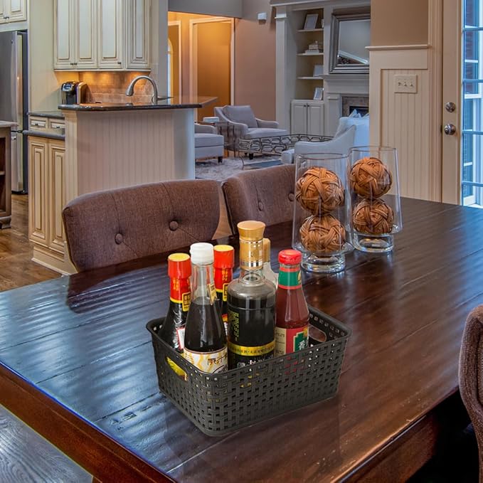 Black Plastic Woven Storage Baskets, 6-Pack Weave Basket Organizer for Kitchen Office Bathroom-NeatNest