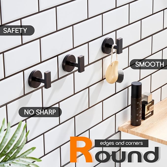 Robe Hook Bath Towel Hooks Stainless Steel Wall Hooks for Bathroom Kitchen Closet Garage Door Hanger Oil Rubbed Bronze 3 Pack, AN1001ORB-P3