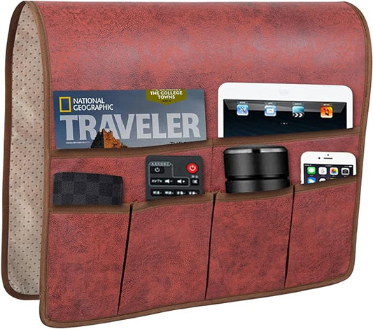 HAOMAIJIA Anti Slip Sofa Armrest Organizer Arm Chair Bedside Caddy Storage Organizer For Recliner Couch With 6 Pockets For Cell Phone Tv Remote Control Magazines (red)-NeatNest