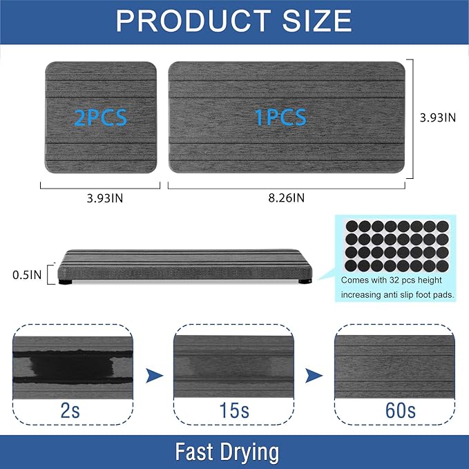 3PCS Water Absorbing Stone Tray, DryingNeat Diatomite Stone Sink Tray, Instant Dry Sink Coasters, Kitchen Sponge Hand Soap Holder, Countertop Fast Drying Counter Trays,8 * 4inch and 4 * 4inch-NeatNest
