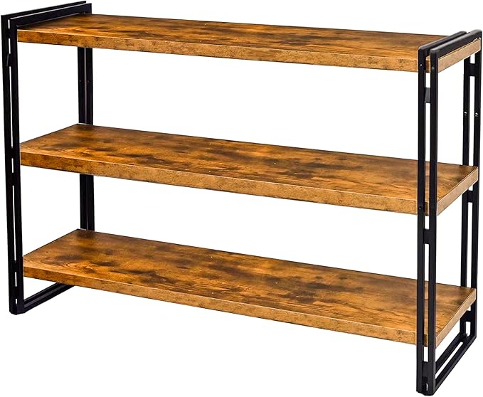 47" 3-Tier Bookshelf Rustic Wood and Metal Industrial Bookshelf for Home Office, Bedroom, Kitchen, Bathroom (Rustic Brown, 3-Tier)-NeatNest