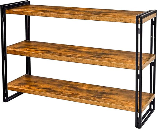 47" 3-Tier Bookshelf Rustic Wood and Metal Industrial Bookshelf for Home Office, Bedroom, Kitchen, Bathroom (Rustic Brown, 3-Tier)-NeatNest